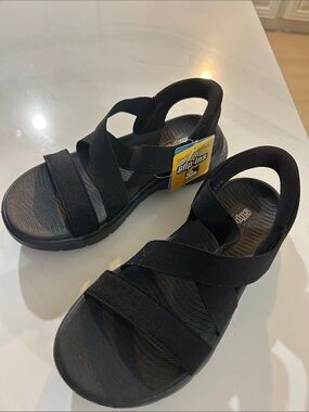 Skechers Black Elastic Strappy Comfort Sandals